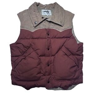 Vintage Campus Rugged Down Vest L Burgundy Corduroy Yoke Western Puffer Outdoor